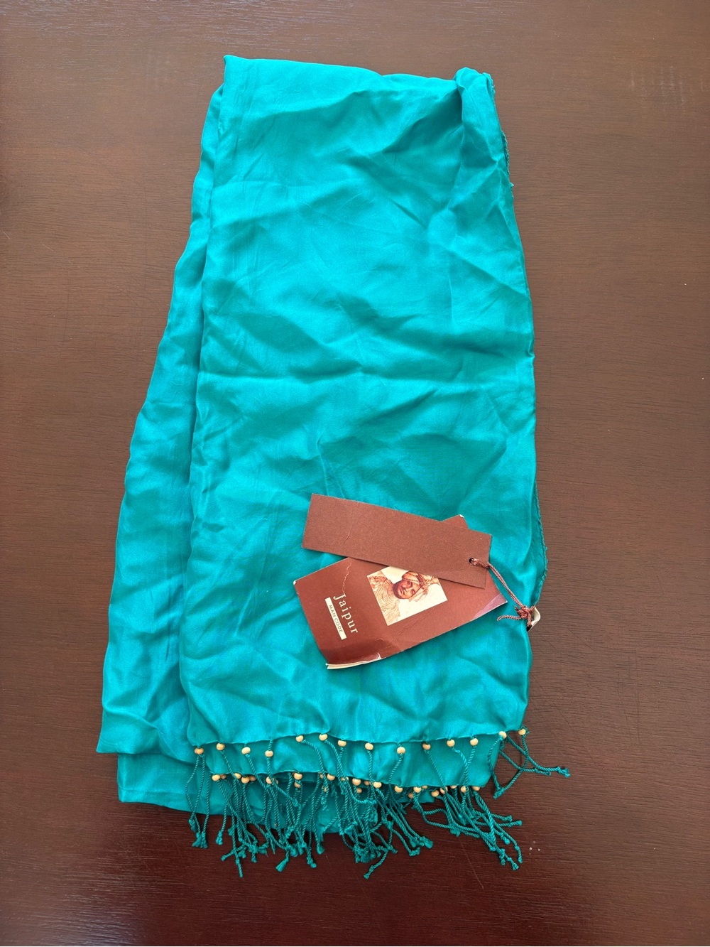 Jaipur Teal Lightweight Fringe Scarf with Bead Accents